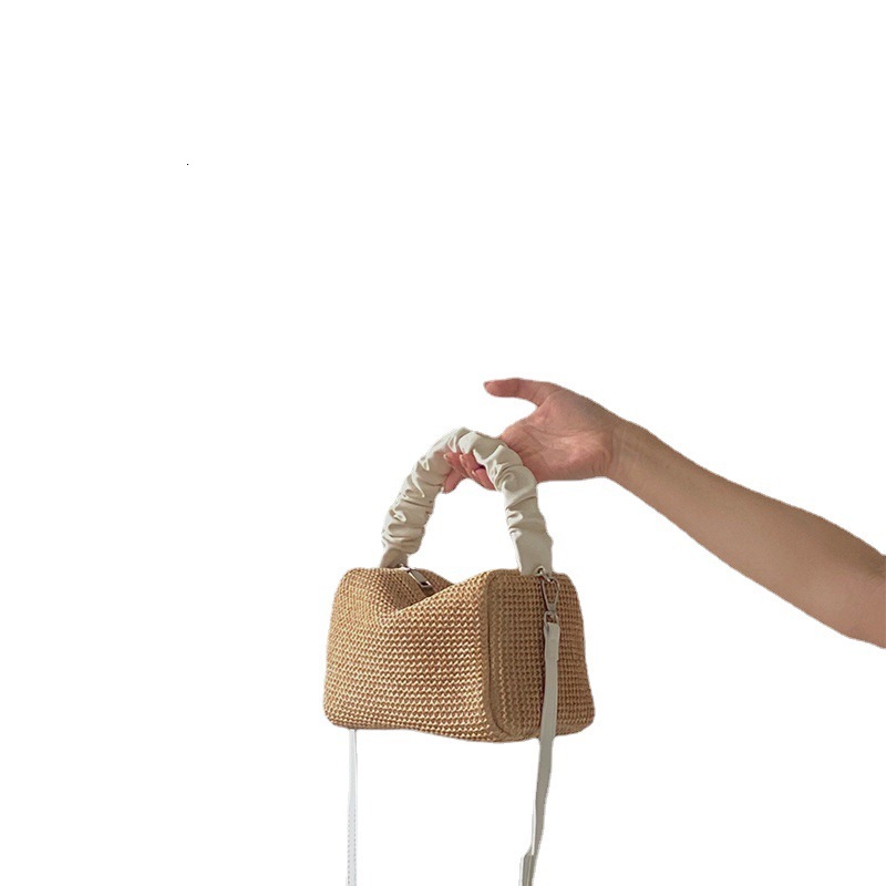 Quality New Style Straw Woven Bag for Women 2025 New Vintage Pleated Color-Block Handbag Square Bag Versatile Crossbody Bag Trendy New Free Delivery D