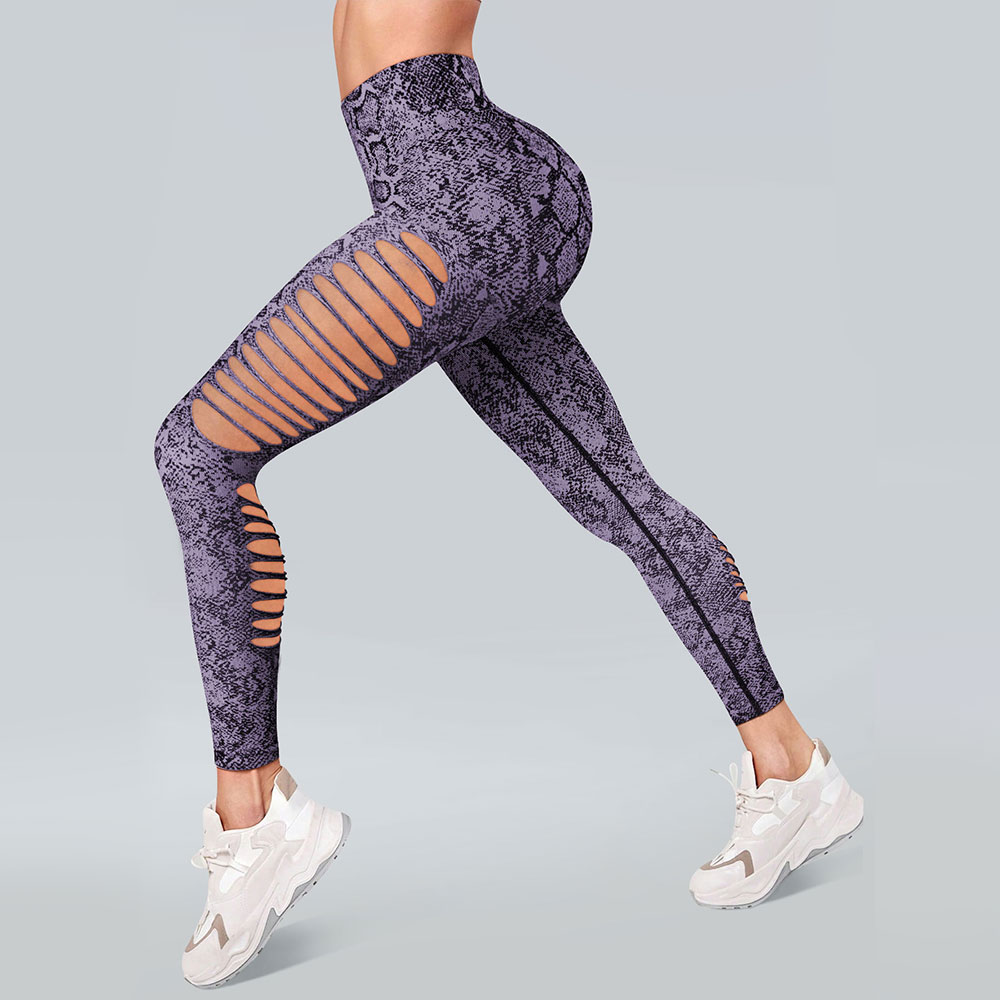Sports and fitness checkered printed hole tight fit, high waist, high elasticity hip lifting women's pants