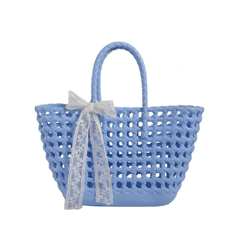 Womens PVC Candy Color Woven Handbag Causal Tote Bags Fashion Large Capacity Vegetable Basket Bag Plastic Handle Beach Bag 250605