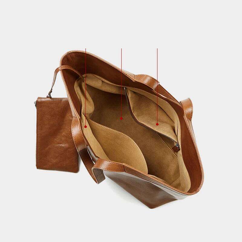 Free Custom-Made Genuine 2025 Leather Tote Shoulder Large Capacity Women's Armpit Handbag Cowhide Bag