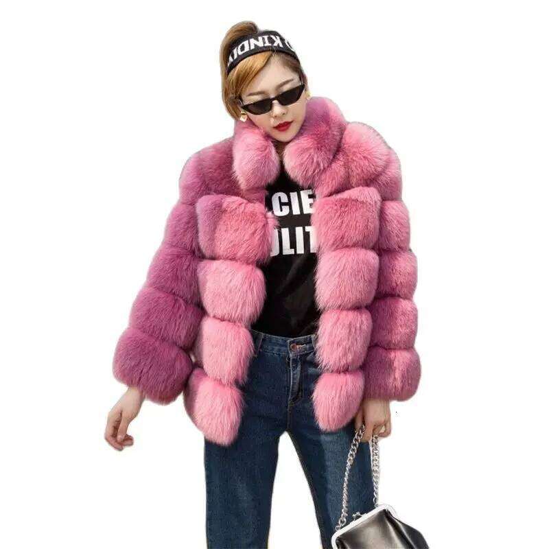 HJQJLJLS 2021 Winter Thick Warm Women Faux Fox Fuzzy Coat Female Stand Up Collar Fake Fur Jacket Black Outerwear