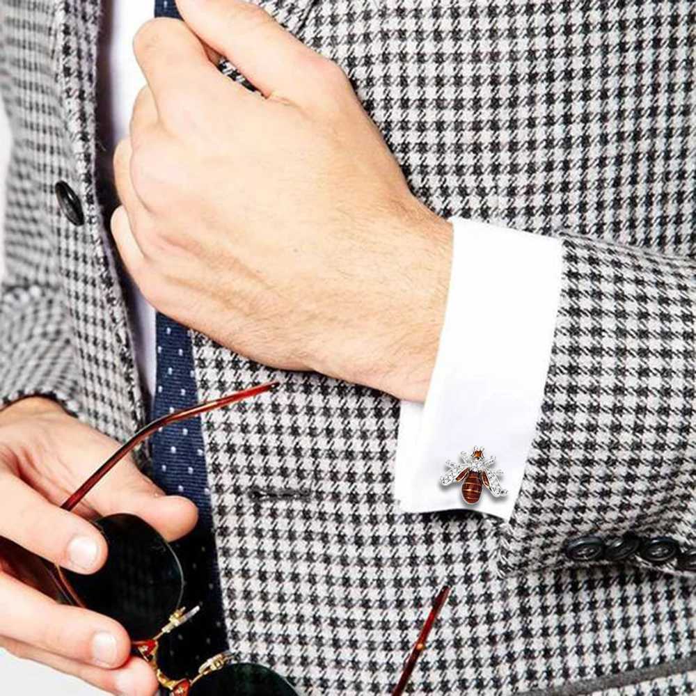 HAWSON Crystal Bee Cufflinks and Studs Set for Men Tuxedo Luxury Bee Cufflinks Gift for Party W250606