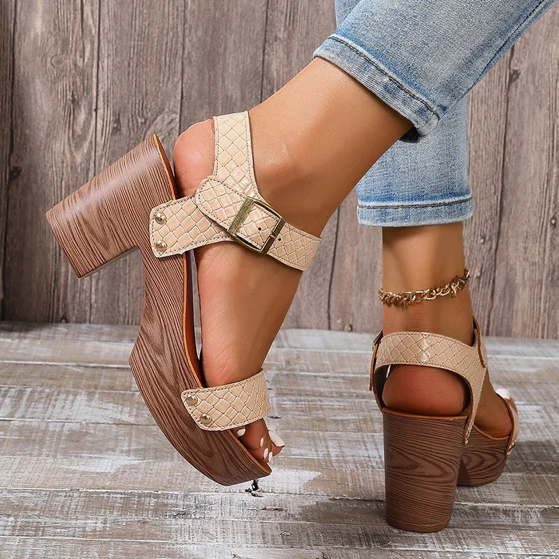 Fashion Pu Leather High Heeled Sandals Women Summer Ankle Buckle Platform Sandles Woman Outdoor Thick Heel Sandalias Mujer 43 250605