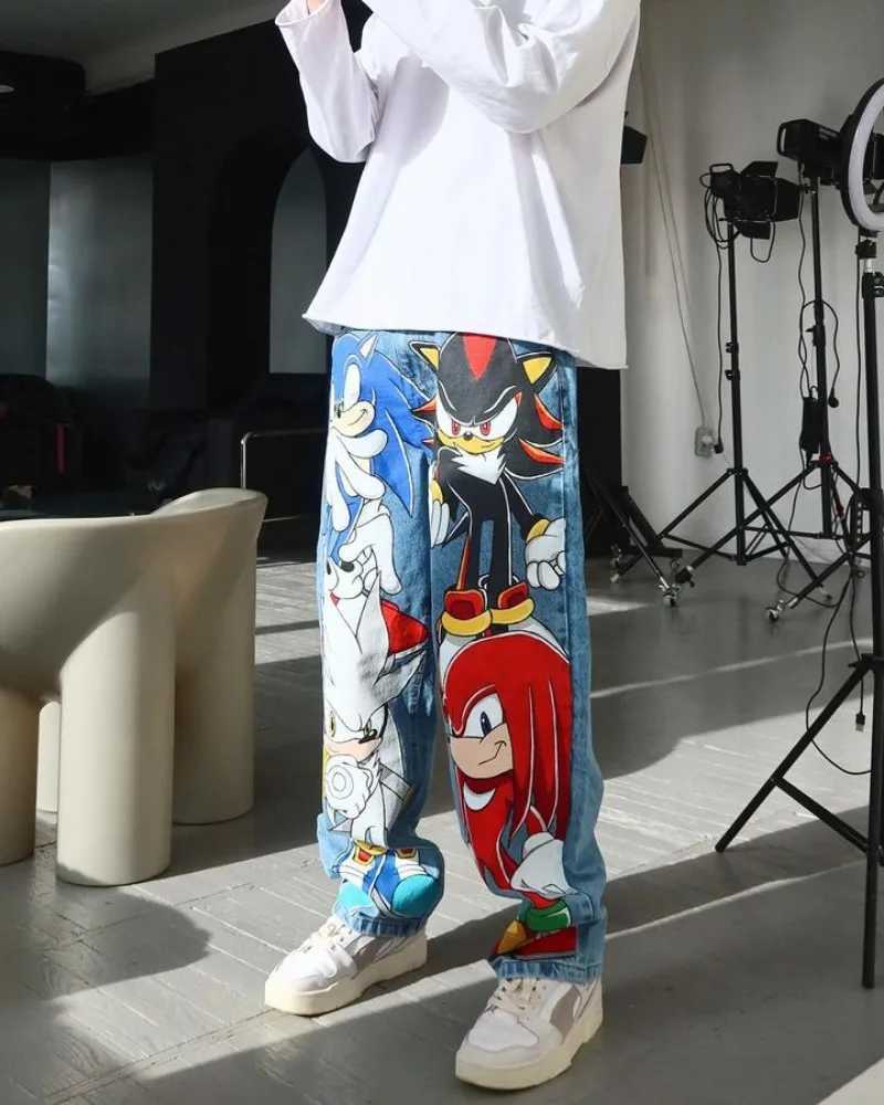 Harajuku Baggy Jeans Streetwear Hip Hop Rock Fashion Trends Anime Patterns Men Women Loose Straight Leg Wide Leg Casual Pants Z250605