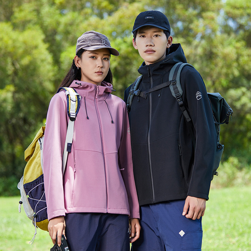 Ddmyoutdoor Outdoor Clothing Solid Color Couple Style Autumn Winter Hooded Windproof Waterproof Warm And Plush Soft Shell Jacket Top Jackets