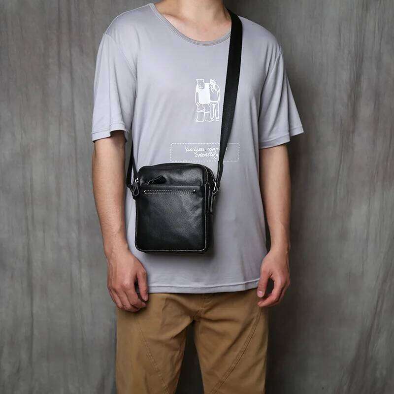 NZPJ Genuine Leather Shoulder Fashionable Top Layer Cowhide Crossbody Bag, Trendy Vertical Men's Mobile Phone Bag
