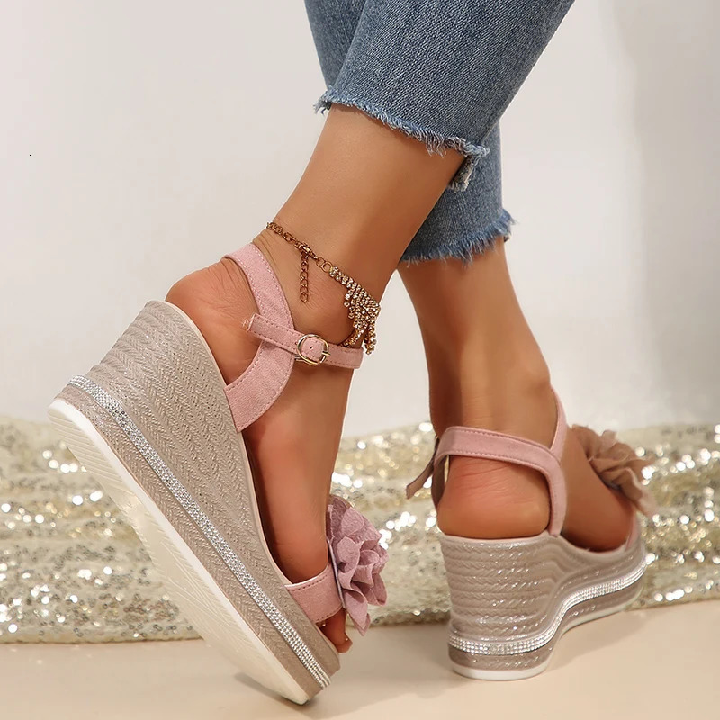 Vintage Flowers Wedge Heel Sandals Women Summer Beach Non Slip Platform Sandals Woman Ankle Srtrap Thick Bottom Sandalias Mujer 250605