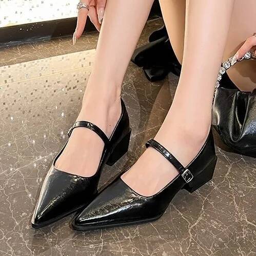 Ddmyoutdoor Woman Fashion Pointy Mary Jane Spring New Elegant Pumps Female Sexy Pointed Toe High Heels Thick Heel Party Shoes Outdoor Shoes
