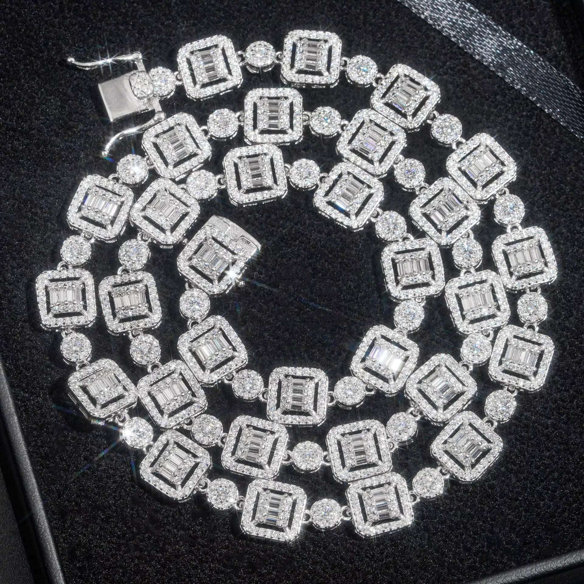 New Custom High Quality Hip Hop 9.5MM Cuban Necklace 925 Sterling Silver Iced Out Vvs Moissanite Cuban Chain Link