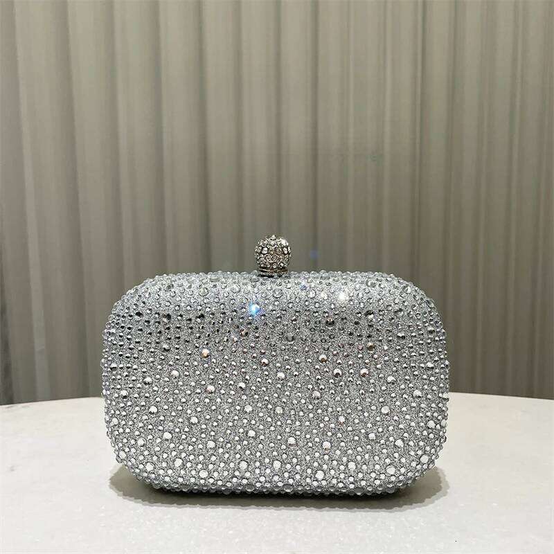 Small Emerald Rhinestone Purse Women's Round Box Shaped Evening Bags Elegant Formal Party Stylish Ladies Handbag Sier Clutch
