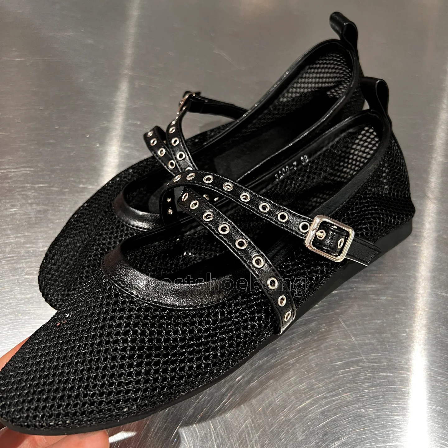 Mesh Leather Designer Flat Shoes Women Hollow Ballet Flats Comfort Soft Soled Dance Shoe Summer Casual Mary Jane Sandals Loafers Fashion Classics Blac
