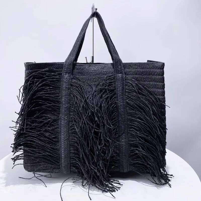 New Tassel Handbag For Women Large Capacity Hand Woven Tote Summer Beach Vacation Shoulder Bag