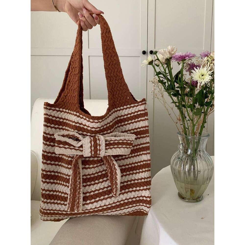 Large Capacity Knitted For Women New Autumn Korean Style Simple Shoulder Crossbody Bag Internet Celebrity High-Value Handbag B5