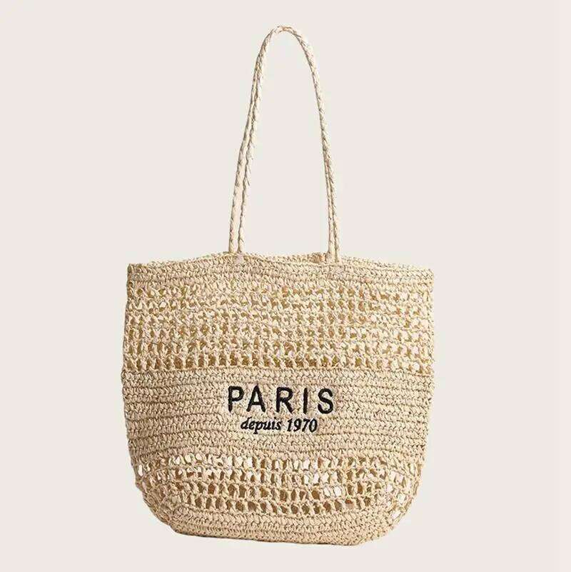 Summer Women's Fashionable Vacation Large Capacity Beach Straw Woven Handbag Design Hollow Handmade Portable Casual Handb
