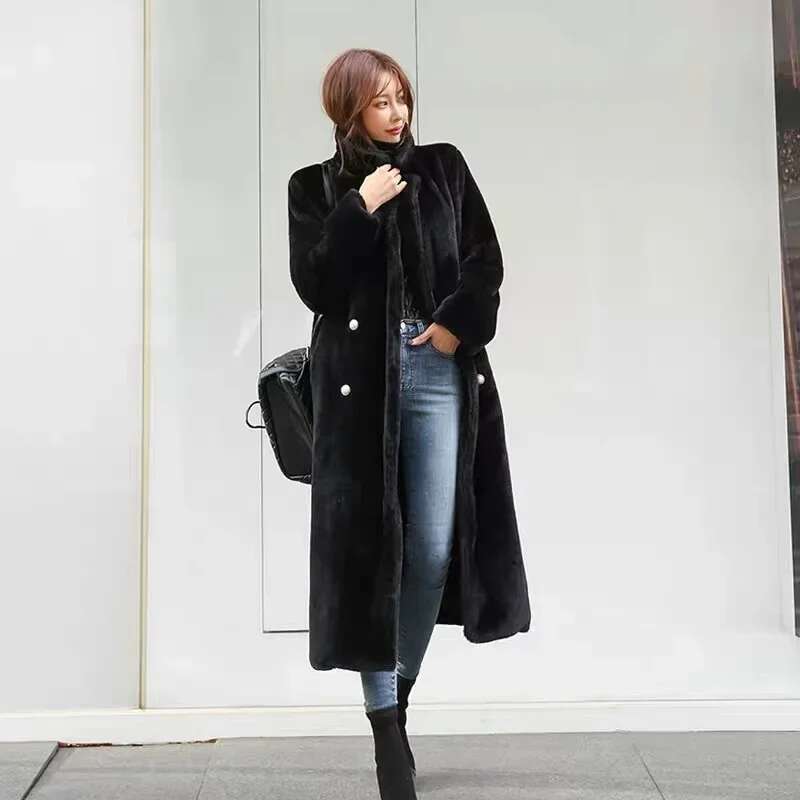 2024 Winter Women's Medium And Long Suit Collar Plush Thickened Fashion Temperament Imitation Mink Coat