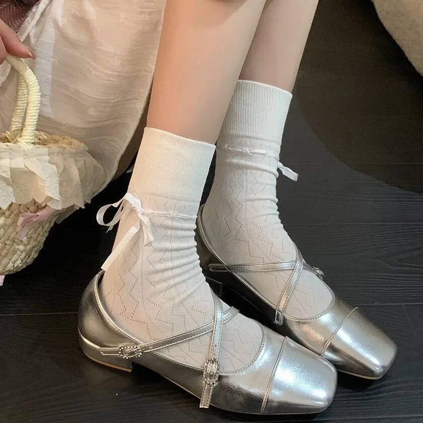 Ddmyoutdoor Medium Mary Jane Single New Women Retro Thick Heeled Ballet Shoes Cross Buckle Shallow Soft Sole Shoe Outdoor Shoes