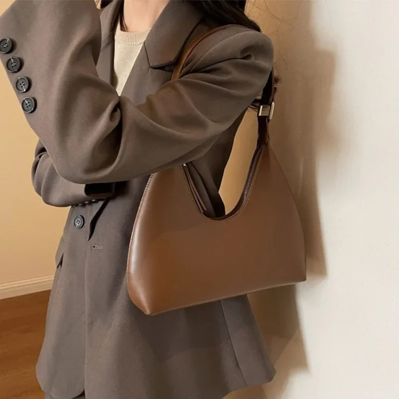 Fashion Underarm Shoulder Bags For Women PU Leather Pure Color Armpit Hobo Bag Purses And Handbag 250605