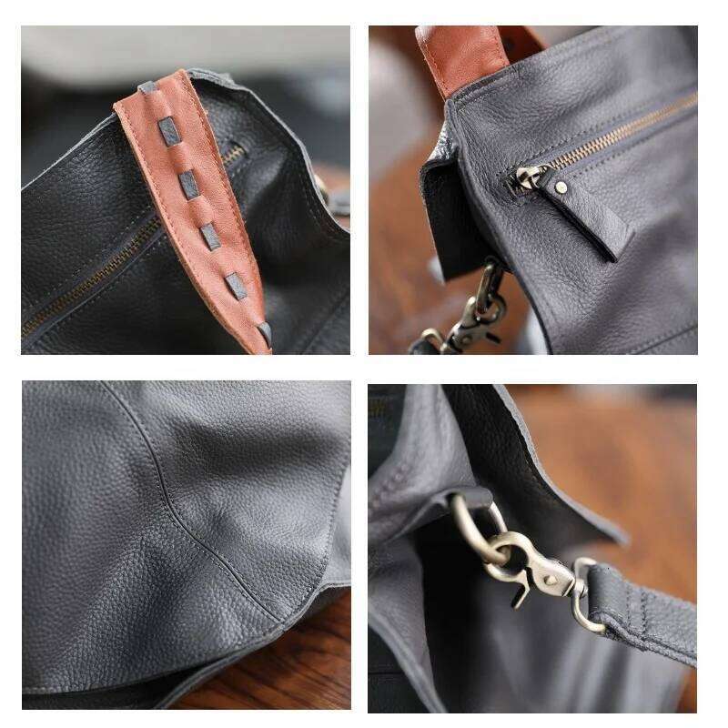 Women's Retro Tote Soft Genuine Leather Large Capacity Crossbody Shoulder Bag Good Quality Handbag Designer Purses For Women 2025/06/06