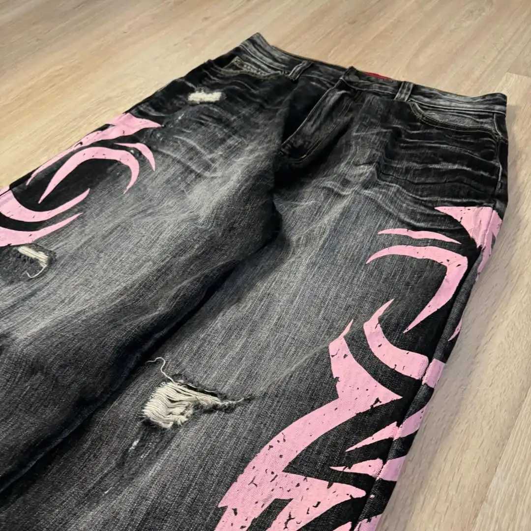 Ripped Washed Hip-hop Loose Men Jeans Gothic Retro American Trendy Wide-leg Pants Y2K Harajuku Popular Street Couple Pants Z250605