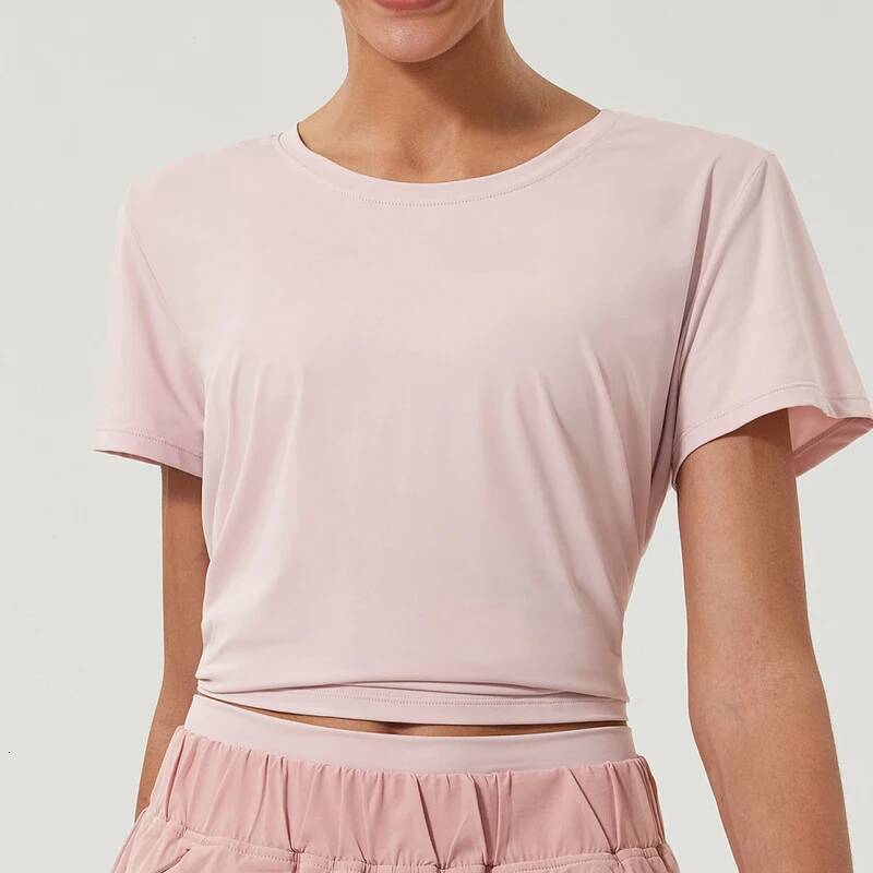 Women Short Sleeve Sports Running T-Shirt Fashion Round Neck Split Hem Soft Gym Yoga Shirt Female Breathable Workout Blouse