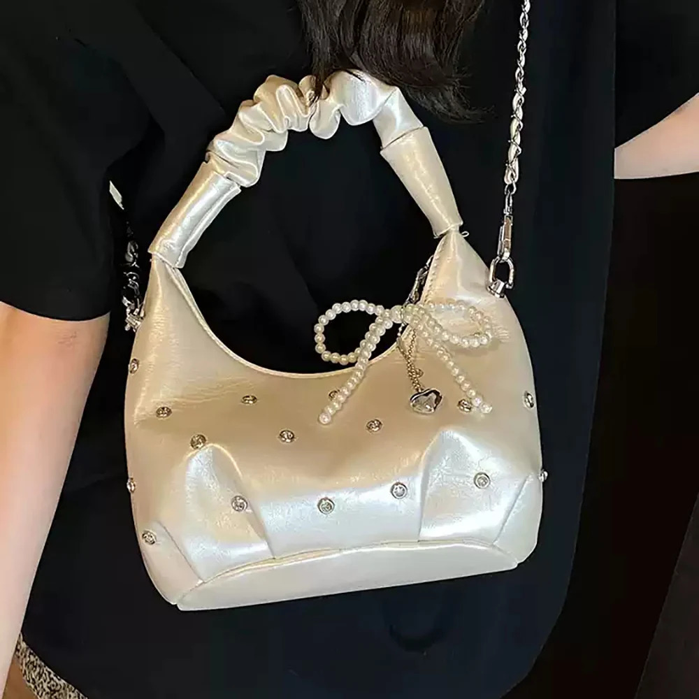 Delicate Diamonds Chain Crossbody Bag for Women Korean Spring Summer Fashion Handbags Versatile All-Match One Shoulder Bags 250605