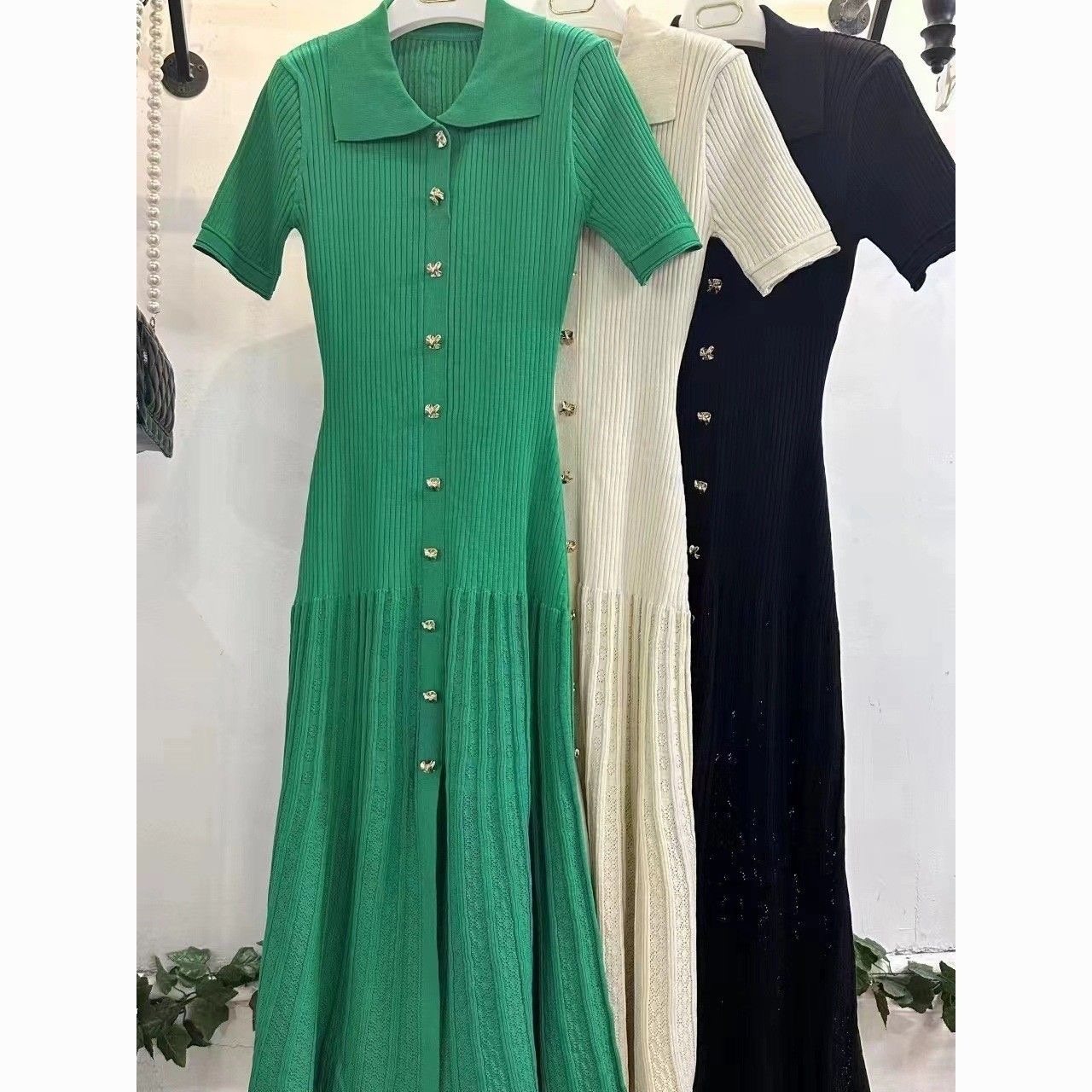 Sandro,with Sandro style skirt, high-end dress, sleeveless pearl knit green black white