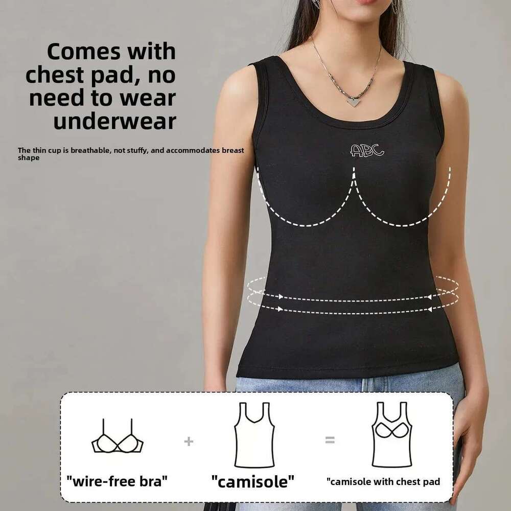 American Style Women's Vest Strap Summer New Model with Chest Pad Inner Wear Letter Base Sport Top Can Be Worn outside Female