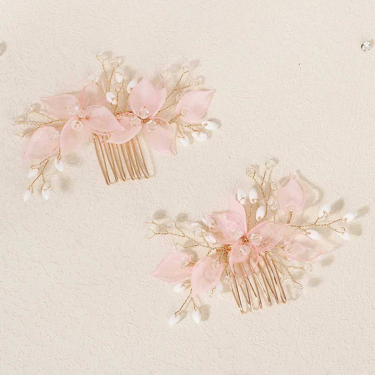 Pink Flower Hair Clips for Bride Wedding Hair Accessories Crystal Floral Hairpins Pearl Headpiece for Women Party Hair Jewelry Z250605