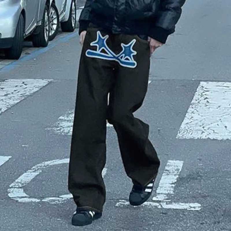 Jeans Women Denim Pants Long Pant Casual Loose Straight Trousers Print High Waist Button Pockets Y2k Streetwear Maxi Mom Jeans Z250605