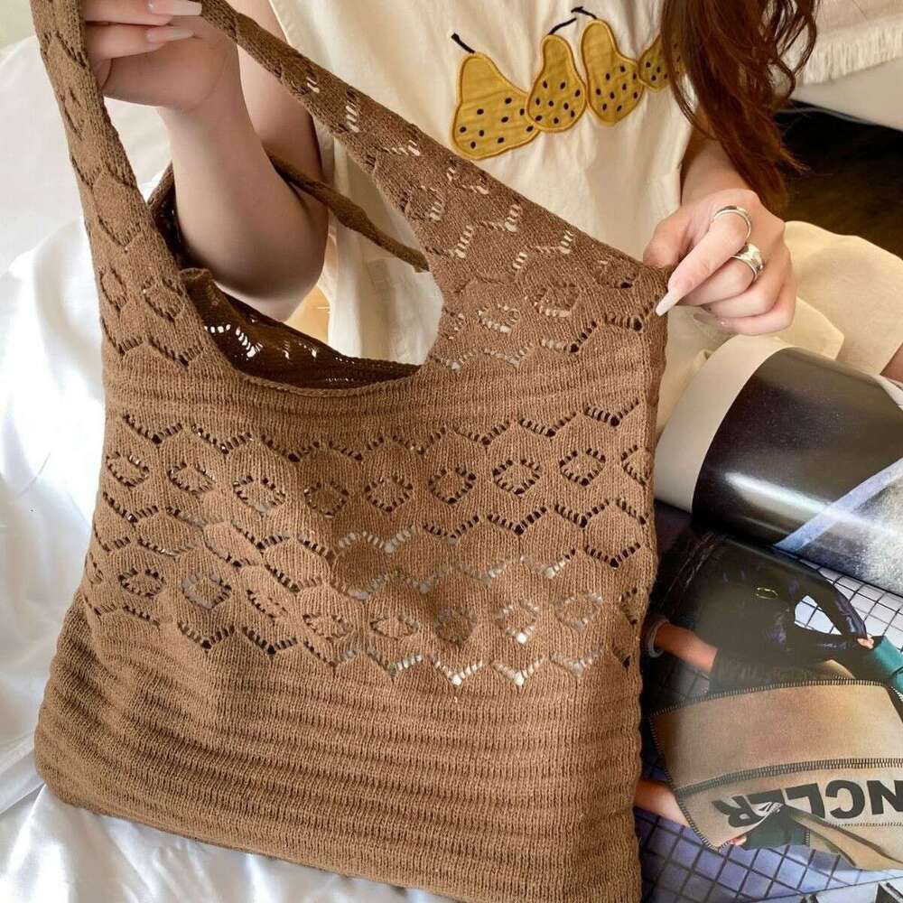 New Knitted Mesh Hollow Handwoven Shoulder Yarn Handbag Shopping Women's Bag B5