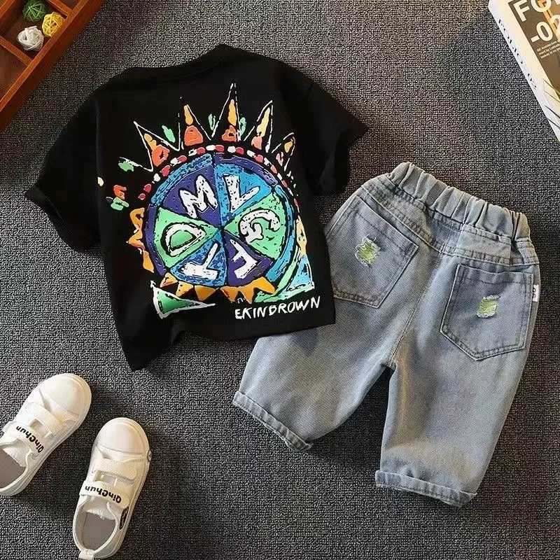 Baby Boys Summer Outfit Short SLeeve Cotton T-Shirt And Jeans Pants Two Piece Fashion Suit Kids 1-9 Years Old Sport Clothing New R250606