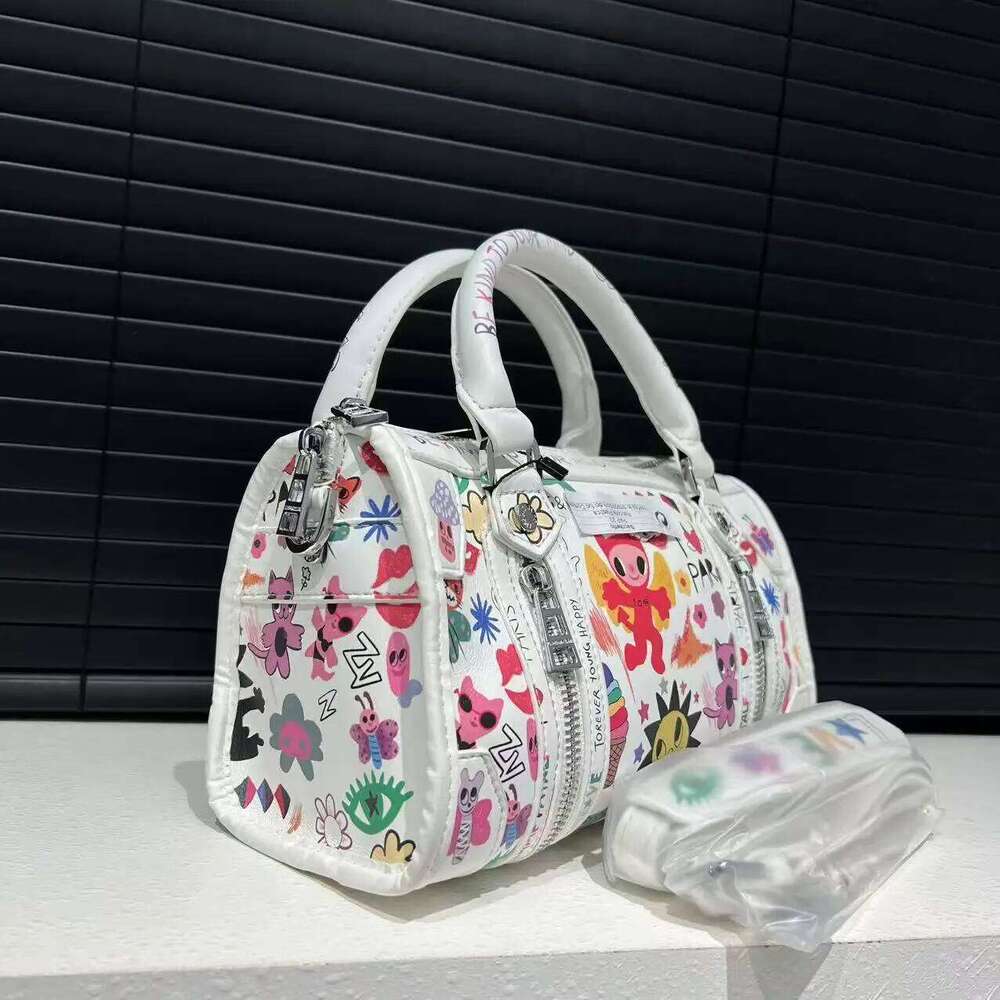 Trendy Lady's Cross Body Bag Featuring Unique Street Art Graphics + Ample Storage Space via Various Secure Slides