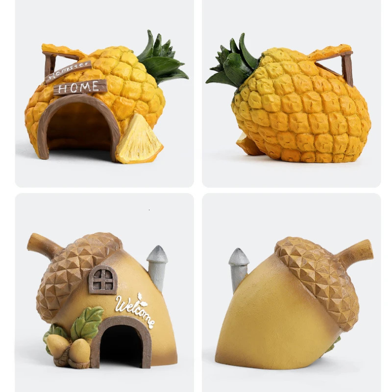 Mini Aquarium Decoration Fruit House Pineapple House Landscape Accessories Artificial Resin Crafts Fish Tank Fish Fry Decoration 250604