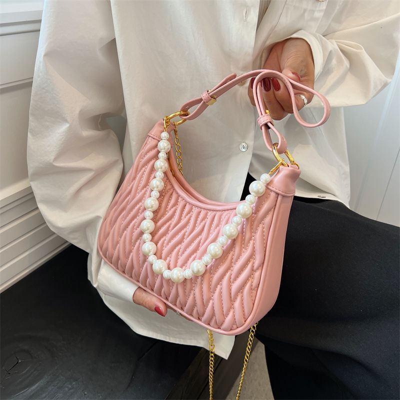 2025 Summer New Women's Bag New Summer White Women's Small Crossbody Bag Handbag Advanced Chain Shoulder Bag Designer Wrinkled Pattern Cross