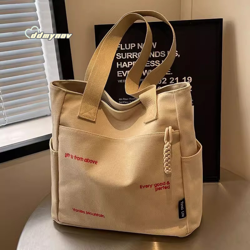 for Women New Trendy Embroidered Letter Handbag Student Large Capacity Shoulder Tote Canvas Bag Office Commuter ddmynov