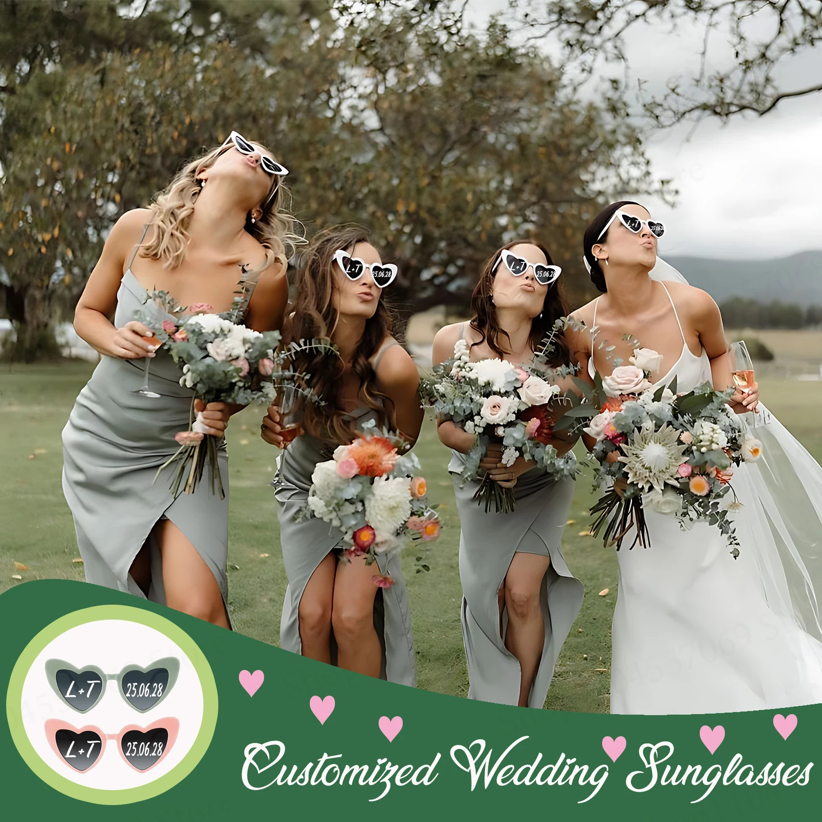 12-120Pcs Custom Wedding Sunglasses Personalized Heart Sunglasses Wedding Party Favors for Guests Date Initials Custom Text 250530