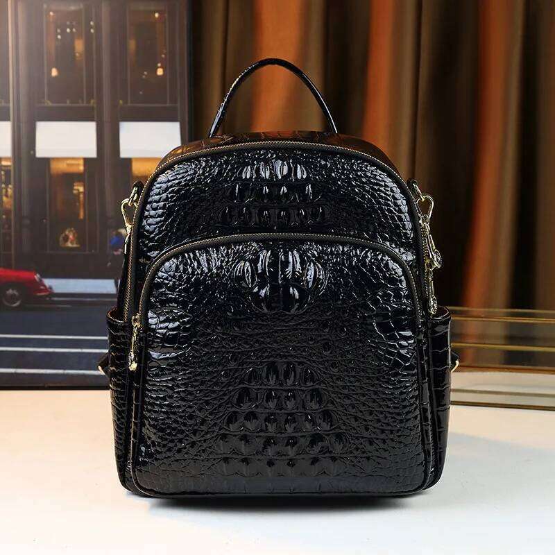 2025 Crocodile Pattern Leather Women Large Capacity Schoolbag Casual Shoulder Travel Commuting Backpacks