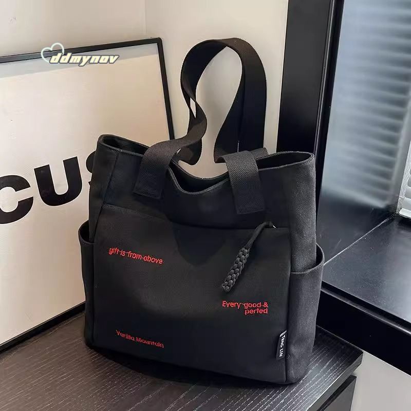for Women New Trendy Embroidered Letter Handbag Student Large Capacity Shoulder Tote Canvas Bag Office Commuter ddmynov
