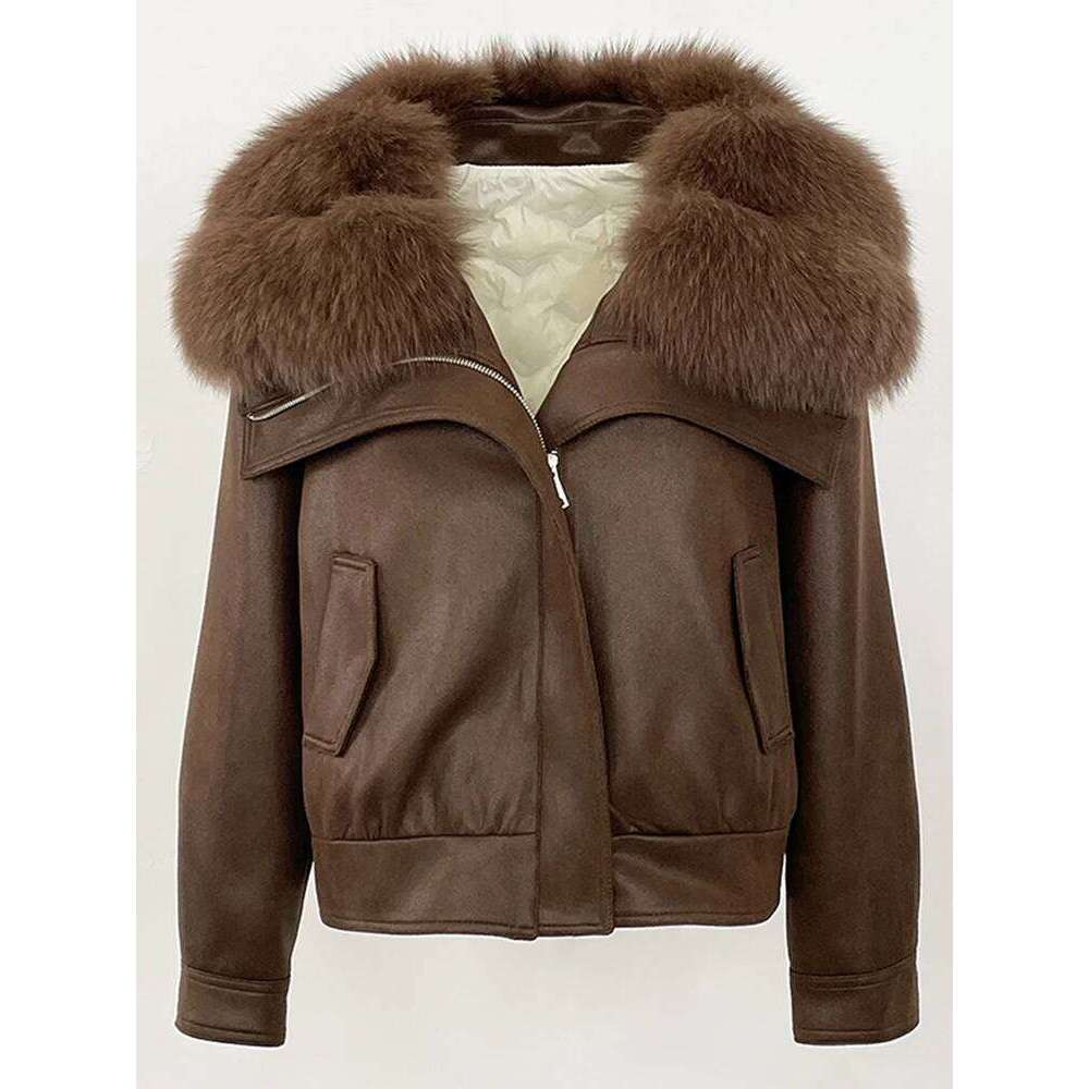 OFTBUY 2025 New Winter Clothing Women Fashion Short Down Coat Big Real Fox Collar Lady Warm Suede Fur Puffer Jacket Female