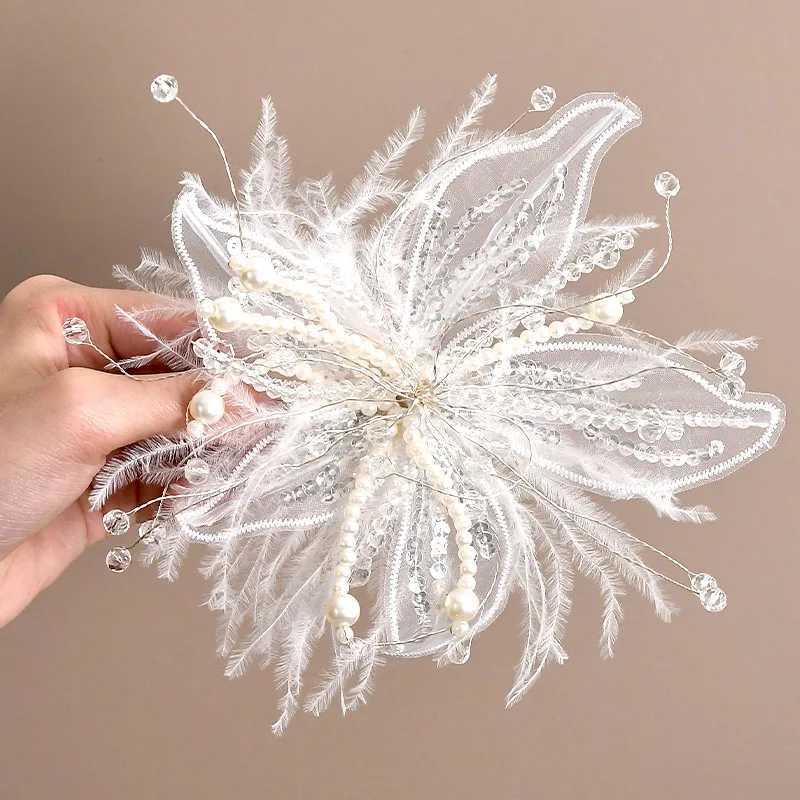 Vintage Fascinator Lace Flower Duckbill Clip Dance Show White Floral Mesh Flower Hairpin Bridal Wedding Veil Headwear Girl/Women Z250605