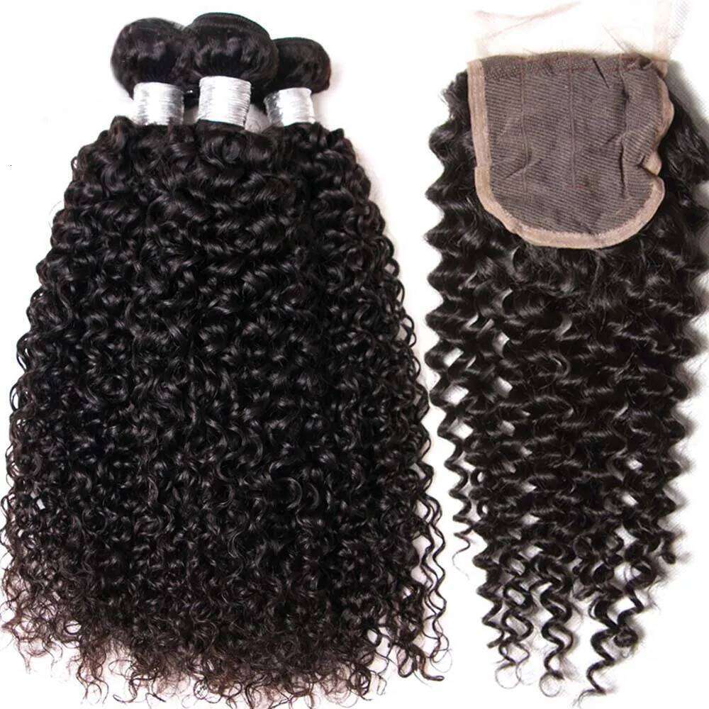 12A Kinky Cheap Human Hair Extensions Jerry Curl Indian Deep Curly Wave Bundles With Closure