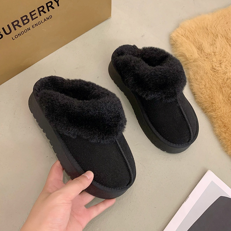 2025 free shipping autumn and winter new designer shoes women's fashionable khaki snow boots thick sole with velvet toe cotton slippers black bro