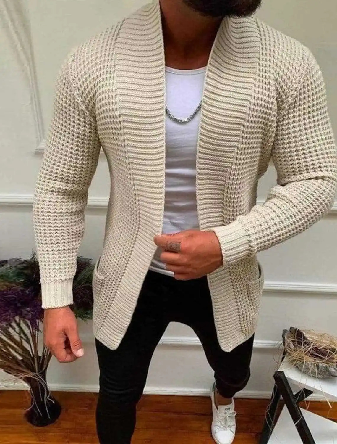 Mens Clothing Fashion Casual Long Sleeved Lapel Knitted Sweater Mens Outerwear 250605