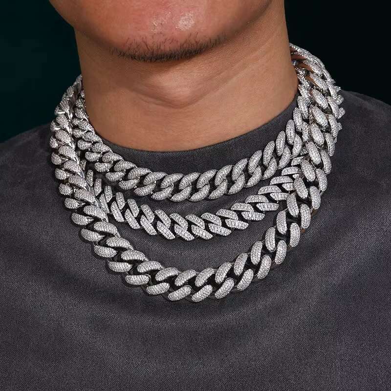 All Moissanite Cuban Hip Hop Chain Necklace For Men Iced Out Hip Hop Rapper Necklace For Women Miami Cuban Jewelry Party Gifts