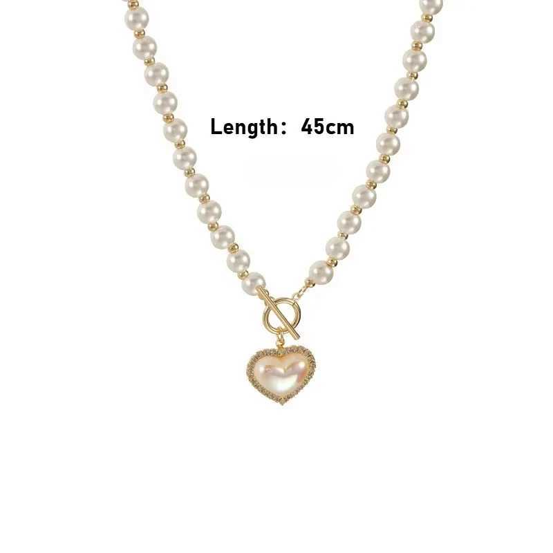 New Imitation Pearl Choker Necklace Vintage Bead Necklace for Women Simple OT Buckle Heart Pendant Clavicle Chain Neck Jewelry Y250605