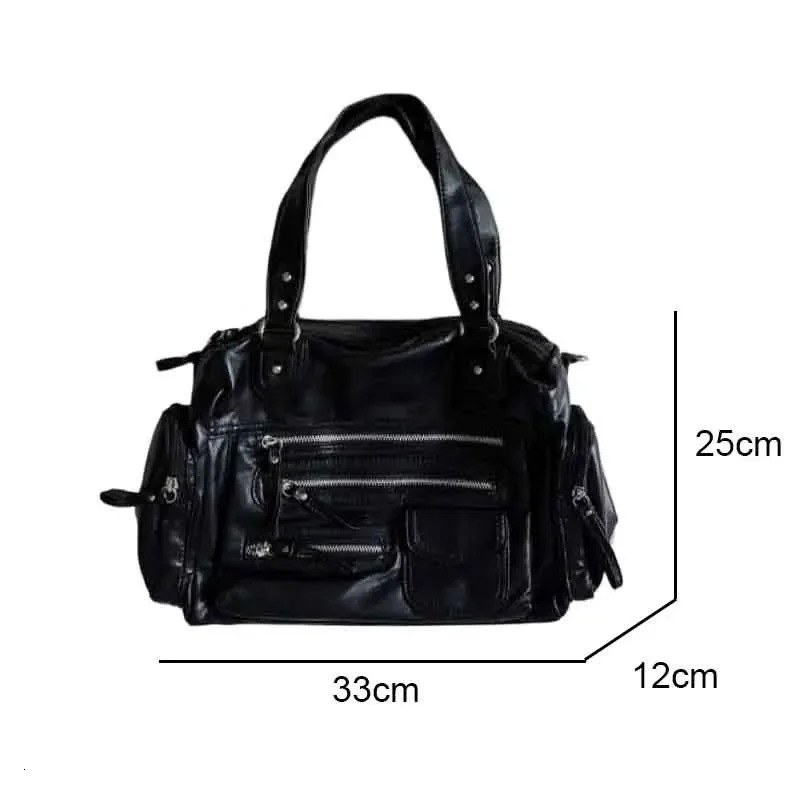 Vintage Punk Women Tote Bags Trend Large Capacity Crossbody Shoulder Bags Mujer Moto Style Multi Pockets Commute Bolso 250605