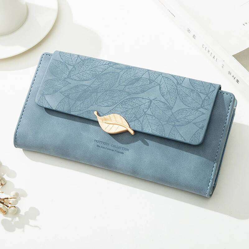 Purse female niche design retro simple long mobile phone bag frosted leaf women's purse new trend all-matching wallet women MASA