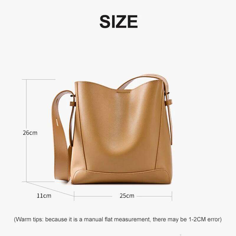 Fashionable New Hand-Held Shoulder Genuine Leather Women's Bag, Large Capacity Commuting Solid Color Bucket Bag 2025/06/06