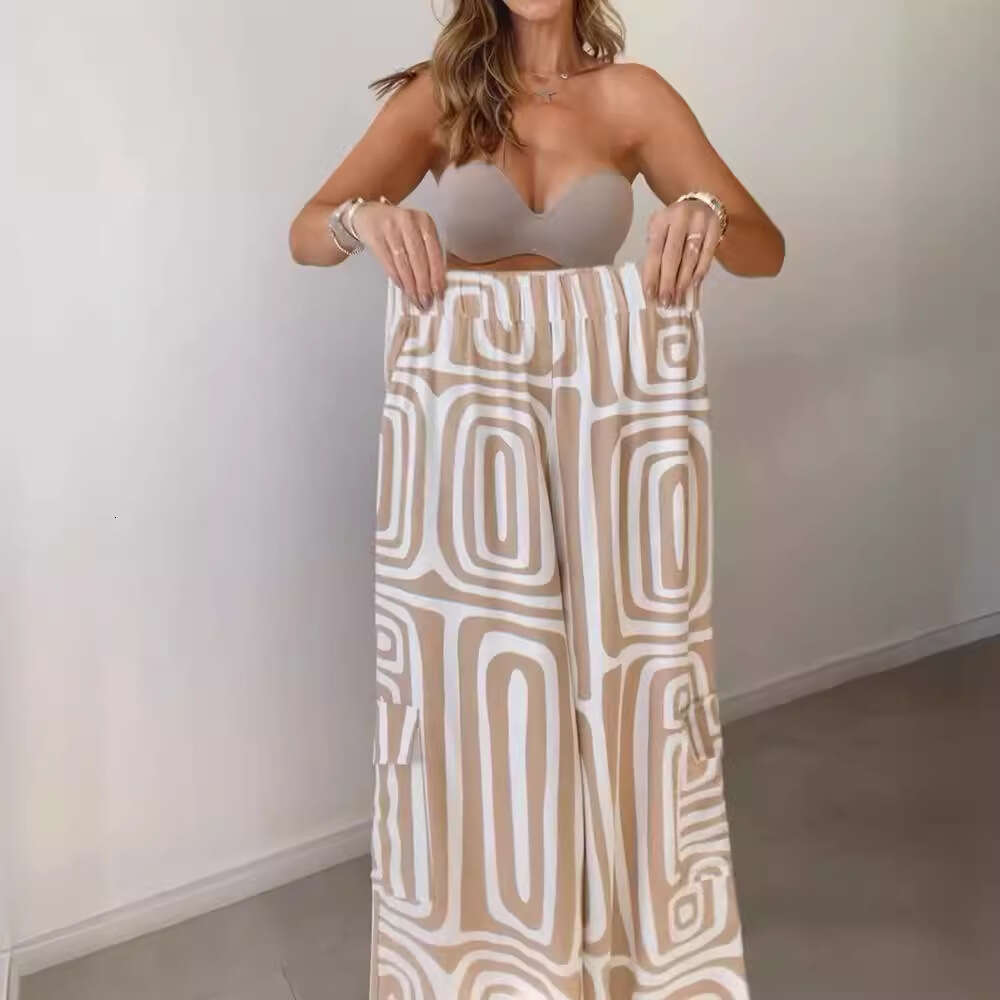 Casual Outfit Women's Digital Print Commuter Shirt Loose Fit Long Pants Two-Piece Set B5