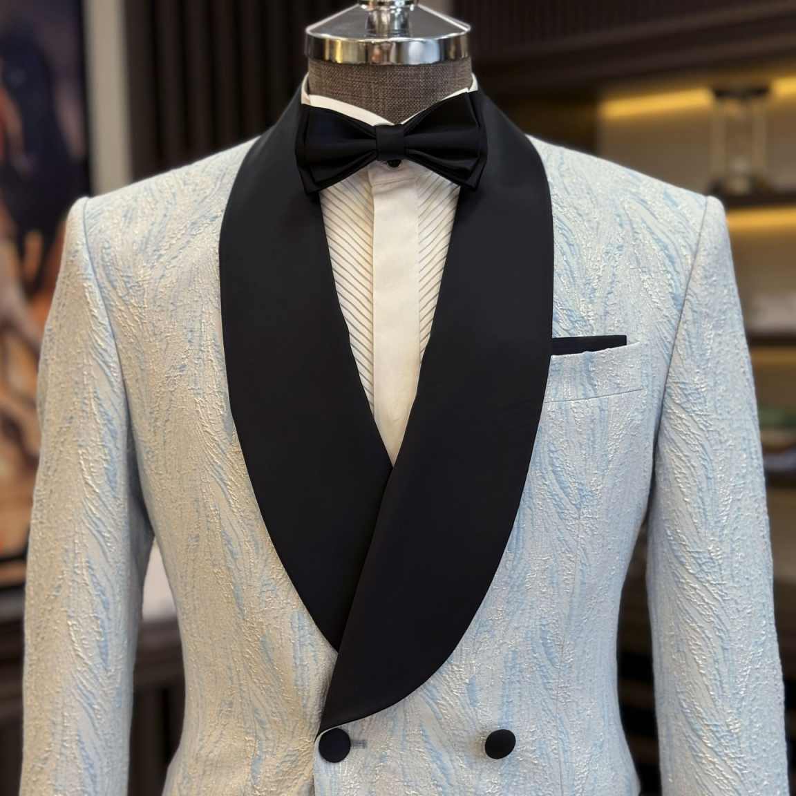 Simple Jacquard Wedding Tuxedos 2 Piece Set Jacket Pants Double Breasted Men Suit Classic Fit Groom Wear Party Suits Customized